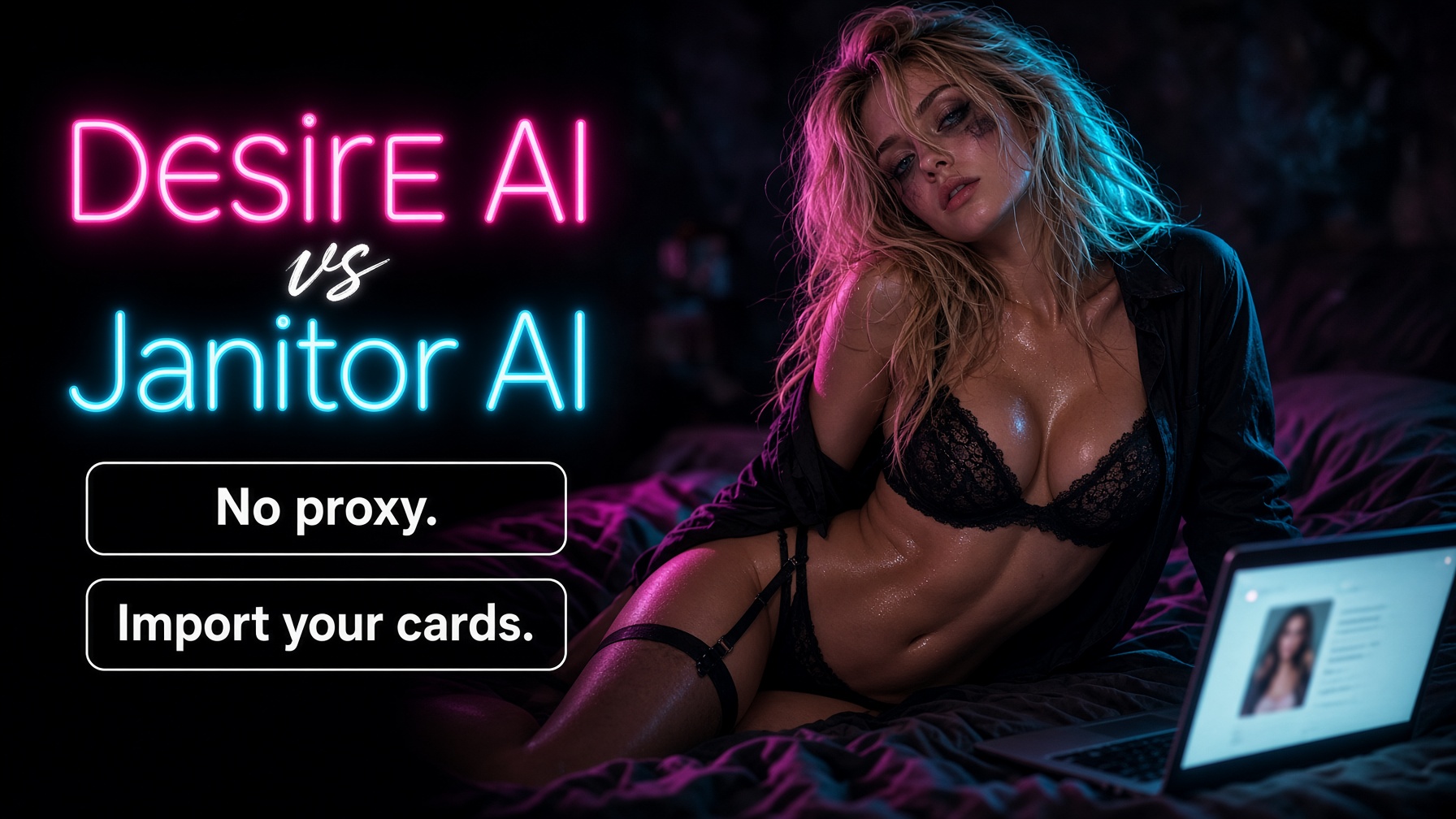 Desire AI hosted browser chat and Janitor AI community character options